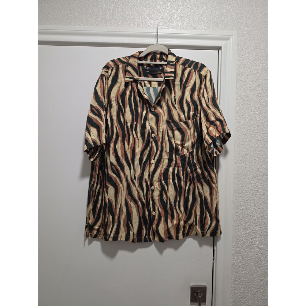 NWOT Allsaints Mens Fired SS Shirt Camel Brown Size L